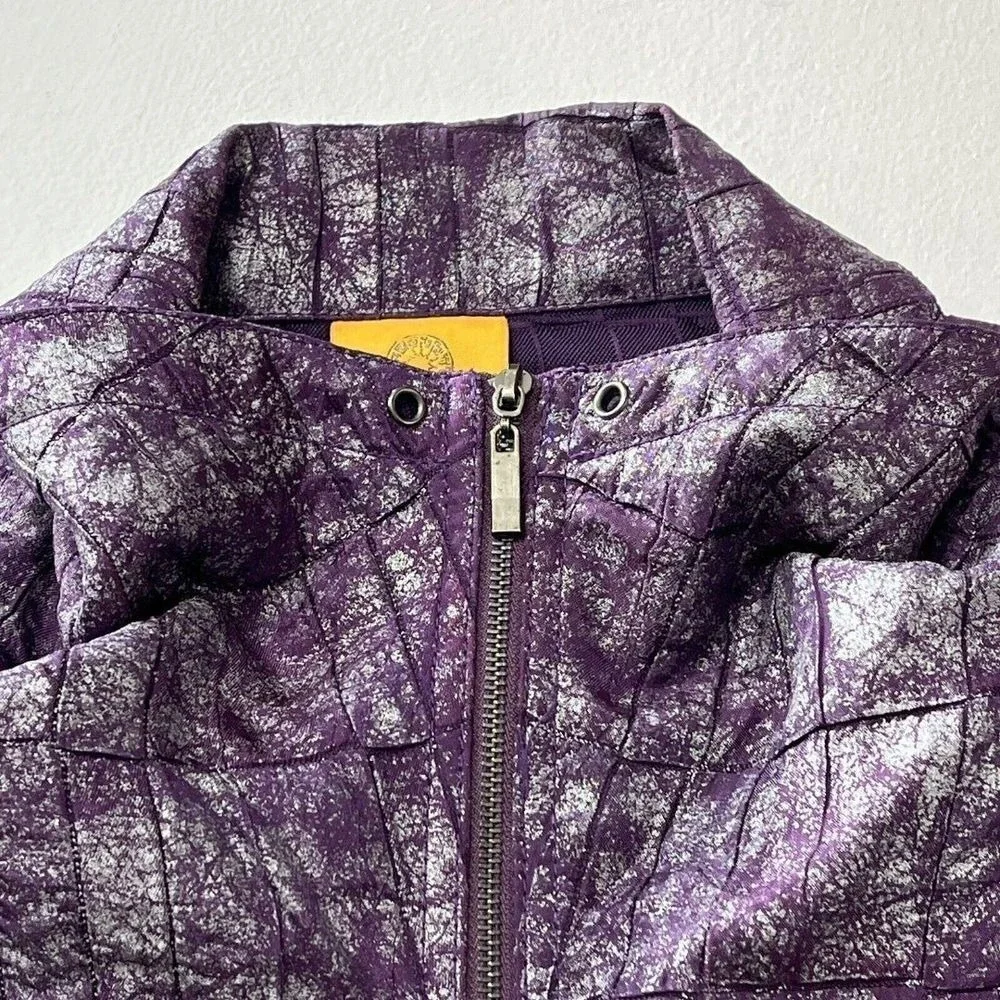 Ruby Rd. Womens Purple Metallic Crackle Quilted Zip Up Jacket Size 10 - Picture 6 of 9
